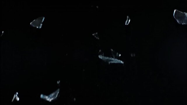 broken glass video with slow motion effect, glass shards, 4k video