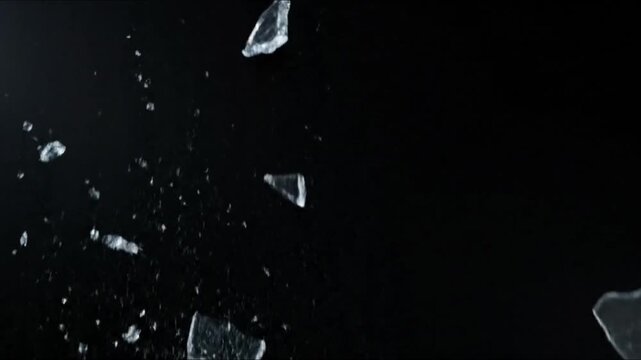 broken glass video with slow motion effect, glass shards, 4k video