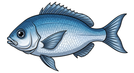 Blue Fish Illustration with Detailed Scales and Fins