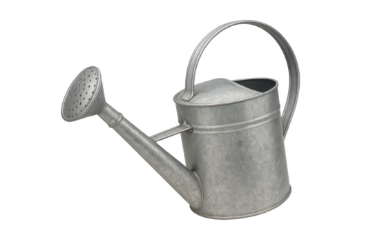 Old metal watering can isolated on transparent background, gardening equipment
