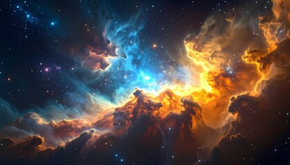 Fototapeta premium Stunning Cosmic Nebula with Vibrant Colors and Distant Stars.