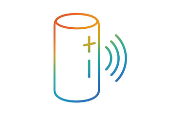 Smart speaker with sound waves icon in colourful outline style, modern wireless audio device vector