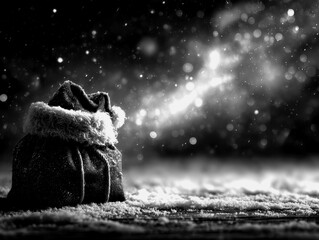 Obraz premium Snowy scene with a festive bag under a starry sky