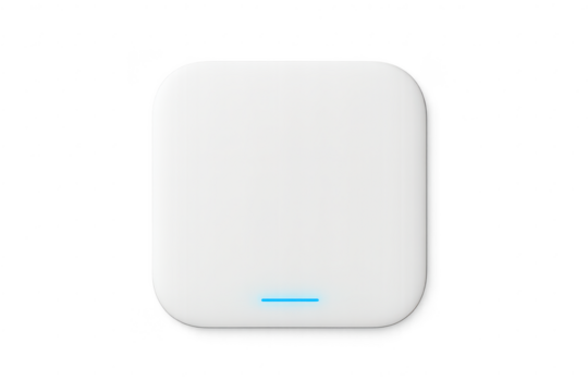Modern white smart home device with blue indicator isolated, transparent