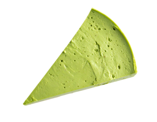Matcha green tea cheesecake slice with smooth creamy texture, minimal triangle piece, on isolated background