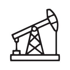 Oil pumpjack line icon, petroleum extraction vector symbol. Simple outline of a derrick or pump jack for the fossil fuel and energy industry.
