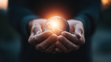 Hands Holding Glowing Earth Globe