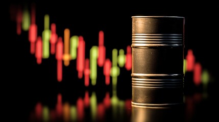 Oil Barrel with Candlestick Chart Background
