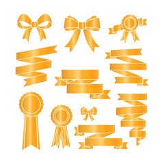 Luxury Golden Ribbons and Rosette Awards on a White Background