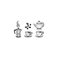 Elegant Tea Cup & Teapot Silhouettes - Drinkware Icon Set 