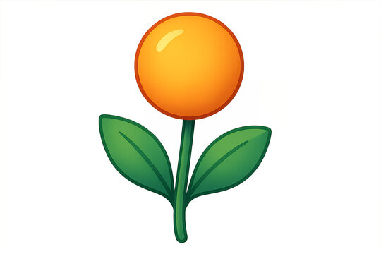Orange flower with green leaves in simple cartoon skeuomorphic style 