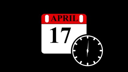 An animated-style illustration of a calendar showing april 17 day with a clock beside it, symbolizing New Year’s Day. The design represents holiday celebration, countdown, time, and new beginnings. 
