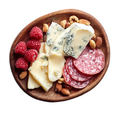 Assorted Cheese Pieces on Oval Wooden Board Top Shot
