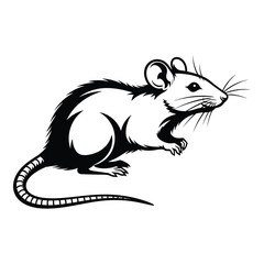 Detailed black and white line drawing of a curious mouse standing alert silhouette