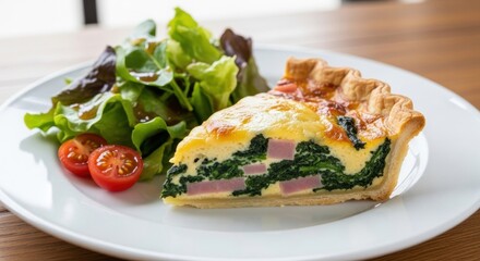 Gourmet Spinach and Ham Quiche with Side Salad: A Delicious Culinary Delight