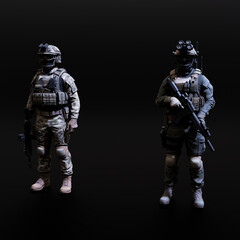 Modern Special Forces Soldiers in Tactical Combat Gear 3D Render, Military Concept and Digital Art