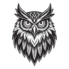 Obraz premium Stylized Owl Face Logo in Black and White – Geometric Vector Design