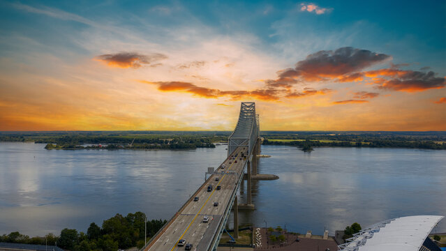 the Commodore Barry Bridge over the Delaware River at Subaru Park in Chester Pennsylvania USA