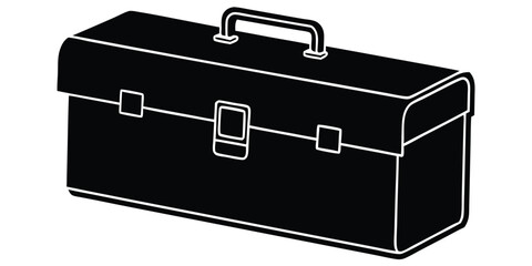 Classic black toolbox with handle and latches isolated on white background