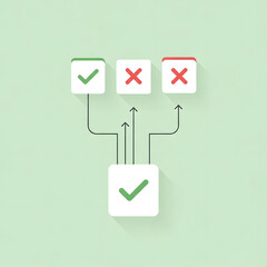 Decision Making Concept with Checkmark and Cross Symbols &ndash; Minimal 3D Illustration on Green Background