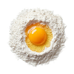Top View of Flour with Egg Yolk Isolated on Plate
