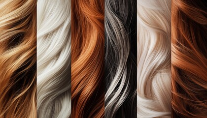Fototapeta premium Artistic Arrangement Of Various Types Of Hair, Composing A Captivating And Visually Appealing Collage. Crafting A Unique And Intricate Display Of Different Strands.