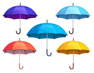 Colorful umbrellas with water droplets
