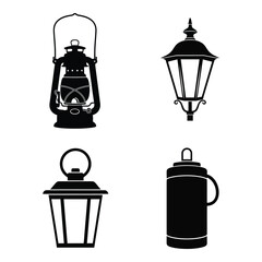 Collection of four silhouette lanterns diverse styles decorative lighting vintage ambiance old fashioned illumination silhouette