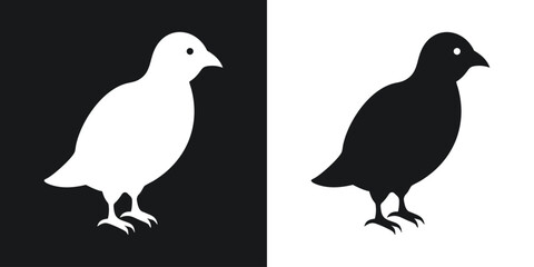 Simple silhouette design of a partridge bird in black and white monochrome illustrations