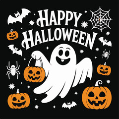Vector Happy Halloween Typography with Bats

