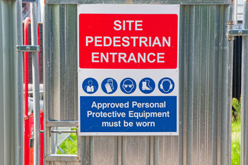 Construction site health and safety sign at entrance