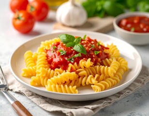 Spiral pasta with tomato sauce