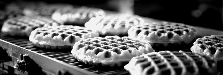 Freshly baked waffles cooling on a rack in a cozy kitchen