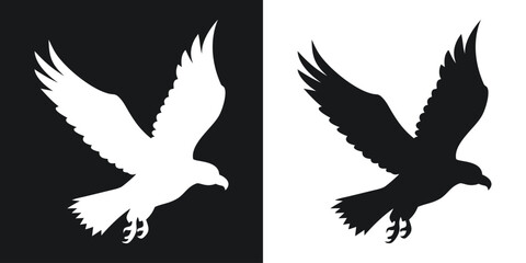 Silhouette illustration of an eagle in flight with two color variations for design elements