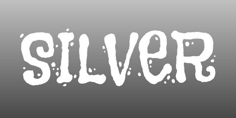 SILVER bubbly white stylized text on gray gradient background, playful and textured design ideal for metallic branding, festive campaigns, and modern creative projects