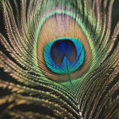 A vibrant peacock feather close up reveals intricate details and a stunning spectrum of brilliant colors