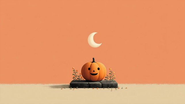 Minimalist Halloween Jack-o&rsquo;-Lantern &ndash; Warm Autumn Flat Vector Illustration
