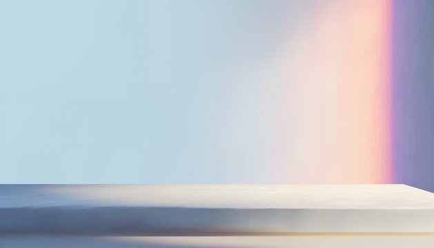Sunset light leak across minimalist podium - dreamy studio background for beauty launches and soft tech reveals