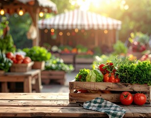 Fresh Vegetables in Wooden Crate at Farmers Market
