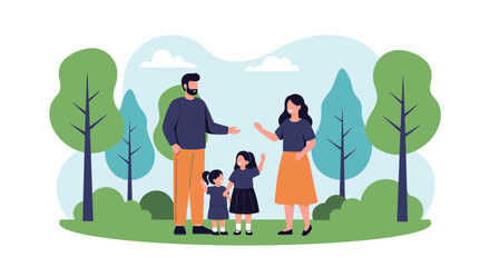 Fototapeta premium Joyful Family Exploring Nature Together: A Day Out in the Park with Children