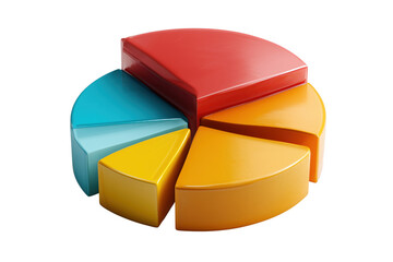 Colorful three dimensional pie chart graphic isolated on transparent background for statistical analysis