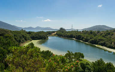 Obraz premium Evapoinfiltration Pond (Lagoa de Evapoinfiltração) — used for treated effluent storage at the Dunes of Lagoa da Conceição - Florianopolis, Brazil