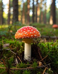Poisonous mushroom in forest floor