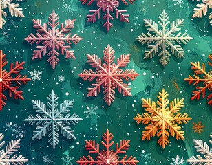 Festive snowflake pattern on teal background