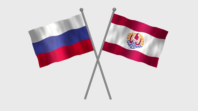 Flag of Frence Polynisia and Russia, Cross table flag of Frence Polynisia and Russia on white screen, Frence Polynisia and Russia 3D Animation flag waving in the wind isolated on white Background. 
