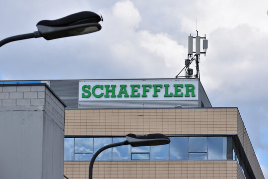 Schaeffler company office with logo, emblem, signage on the facade. WARSAW, POLAND - AUGUST 30, 2025