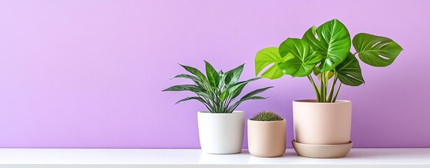 Stylish indoor plants complementing a pink wall.