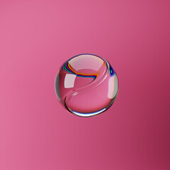 Glass tennis ball isolated over pink background. 3D rendering.