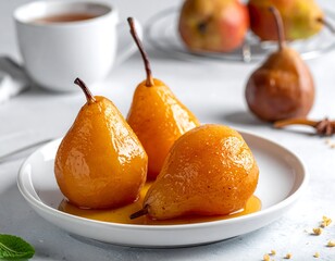 Golden pears on a plate
