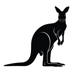 Silhouette of a kangaroo standing proudly on isolated art silhouette